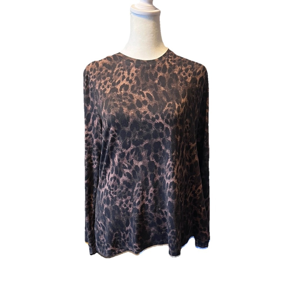 Skechers Brown Black Cheetah Print Long Sleeve Shirt Activewear Women's Medium